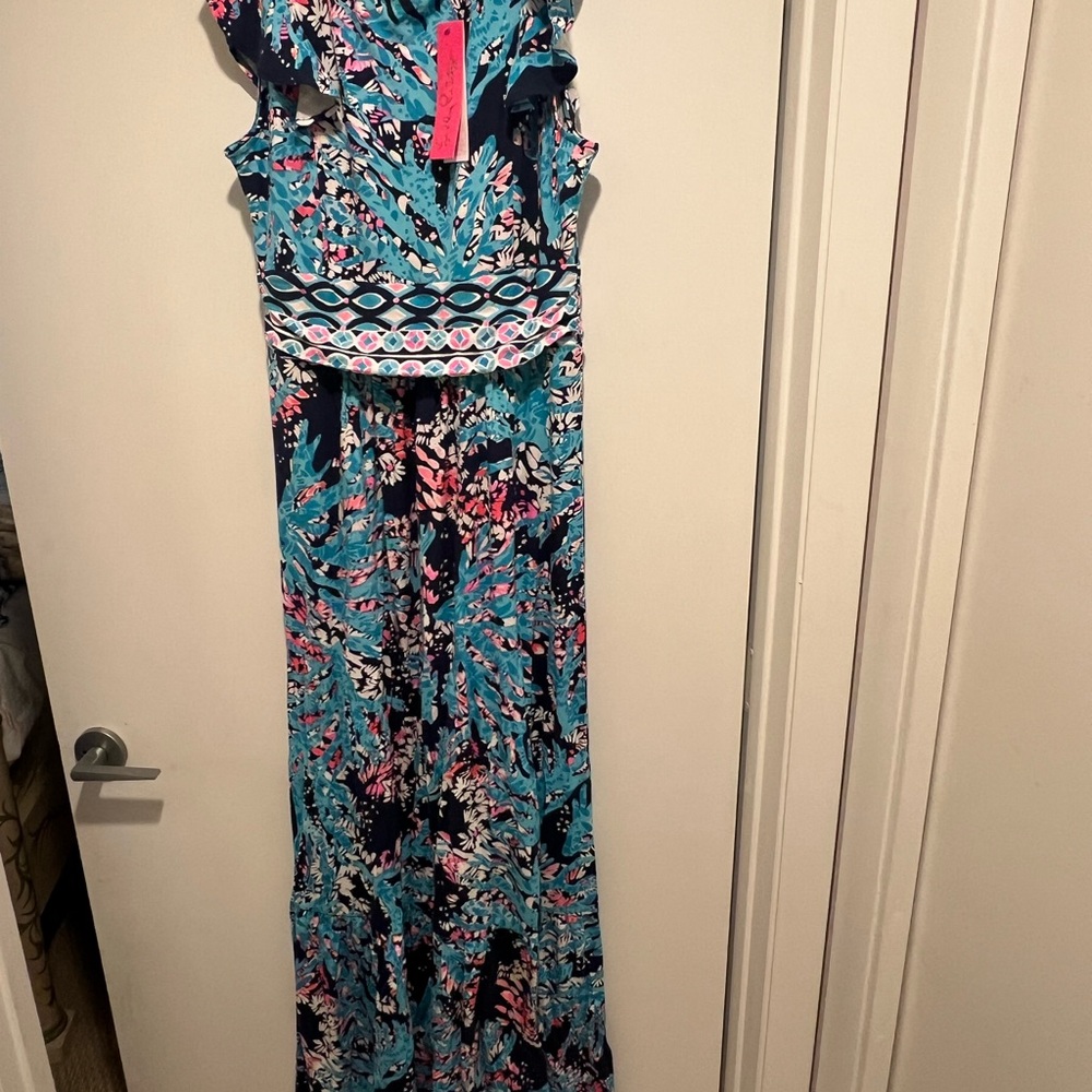 COPY - Lilly Pulitzer Blue and Black Halter Maxi Sundress